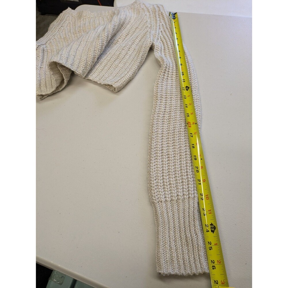 KIMCHI BLUE Wool Blend Crop Sweater Cream Chunky Knit Extra Long Sleeves Small - Picture 9 of 9